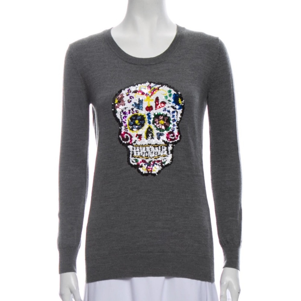 Merino Wool Embellished Skull Sweater